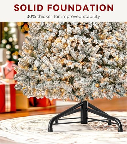 7.5Ft Pre-Lit Flocked Snow Christmas Tree with 1360 Tips & Dual-Color LED Lights - White / 7ft 6in