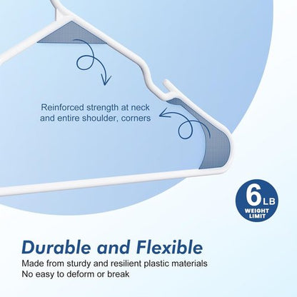 HOUSE DAY Plastic Hangers - 20 Pack White Non-Slip Clothes Hangers for T-Shirts, Dresses & Coats