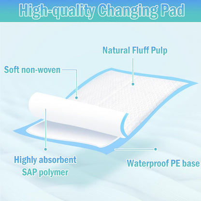 Rocinha Disposable Changing Pads - Waterproof & Breathable Diaper Underpads | 100 Pack (17 x 13 Inches)