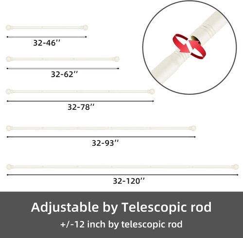 GXOACKJ Decorative Curtain Rods - Heavy Duty Metal, Ivory White, 28-78 Inch with Brackets