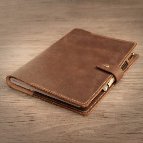 Distressed Leather Composition Notebook Cover; Gift For Student, Writer, Brown, 307C - Distressed Brown