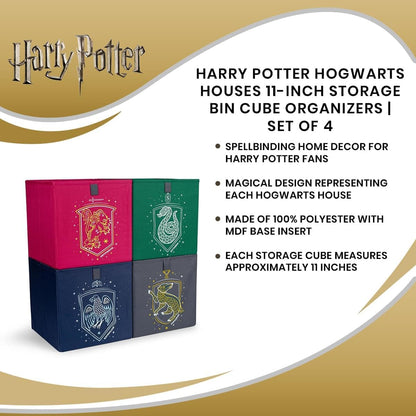 Ukonic Harry Potter Hogwarts Houses 11-Inch Storage Bin Cube Organizers, Set of 4 | Fabric Basket Container, Cubby Cube Closet Organizer | Wizarding World Gifts and Collectibles