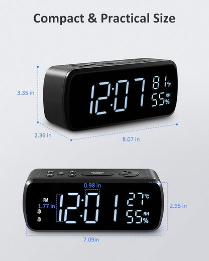 Digital Alarm Clock with FM Radio for Bedroom – 7" LCD, Dual Alarms