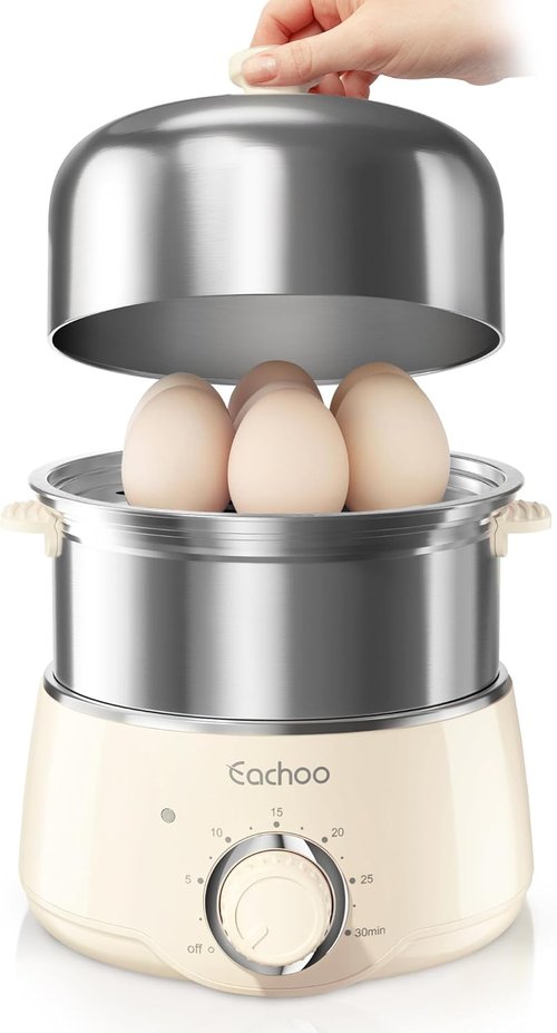 CACHOO 14-Egg Stainless Steel Egg Cooker - Rapid Boiling with 30-Min Timer & Auto Shut Off | Compact & Dishwasher Safe