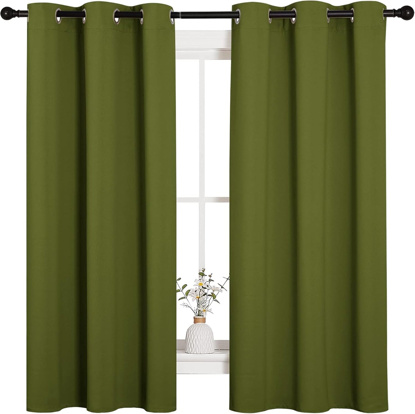 NICETOWN Blackout Curtains - Thermal Insulated Grommet Drapes for Living Room | Olive Green, 42x63 Inches