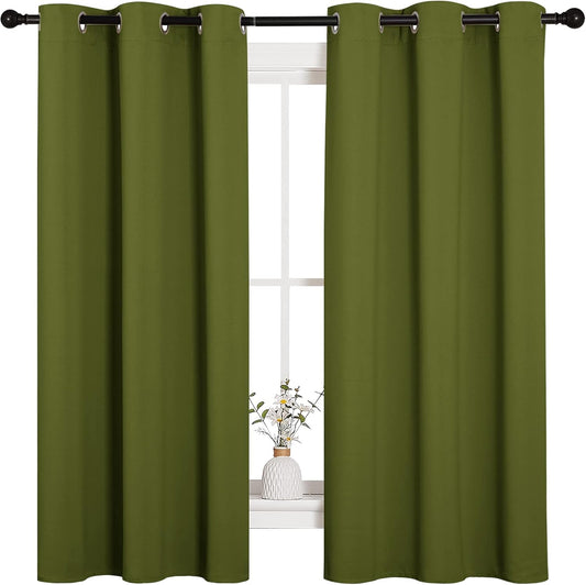 NICETOWN Blackout Curtains - Thermal Insulated Grommet Drapes for Living Room | Olive Green, 42x63 Inches