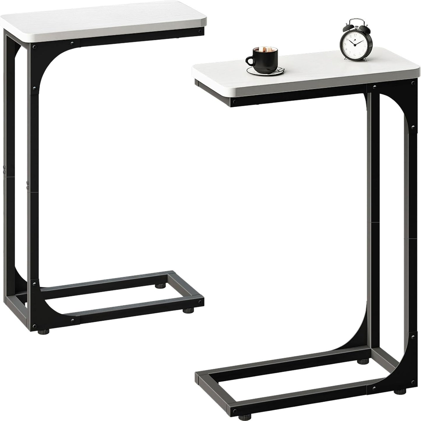 QEEIG Narrow C Shaped Side Table Set - Slim Modern Couch Tray Tables in White & Black | 7-Inch Width