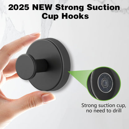 Skiennix Suction Cup Hooks - No-Drill Bathroom Towel Holders | 2Pcs Gold for Showers & Mirrors