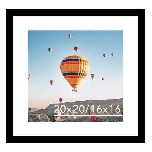 JCJMY 20x20 Picture Frame Black with 16x16 Mat, Display Photo 16x16 with Mat or 20 x 20 Without Mat, Wall Hanging Large 20x20 Poster Frame with Shatter Resistant Plexiglass, Black