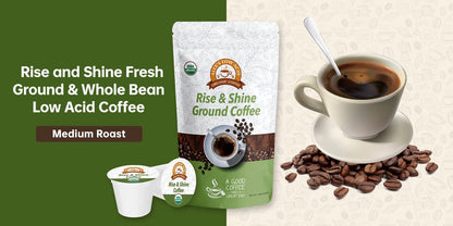 Alex's Low Acid Organic Coffee 12oz Bag - Rise and Shine Fresh Ground (Pack of 1)