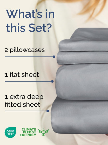 Skiennix Extra Deep Twin Sheet Set - 4-Piece Breathable Cooling Bedding - Soft, Wrinkle-Free Steel Blue