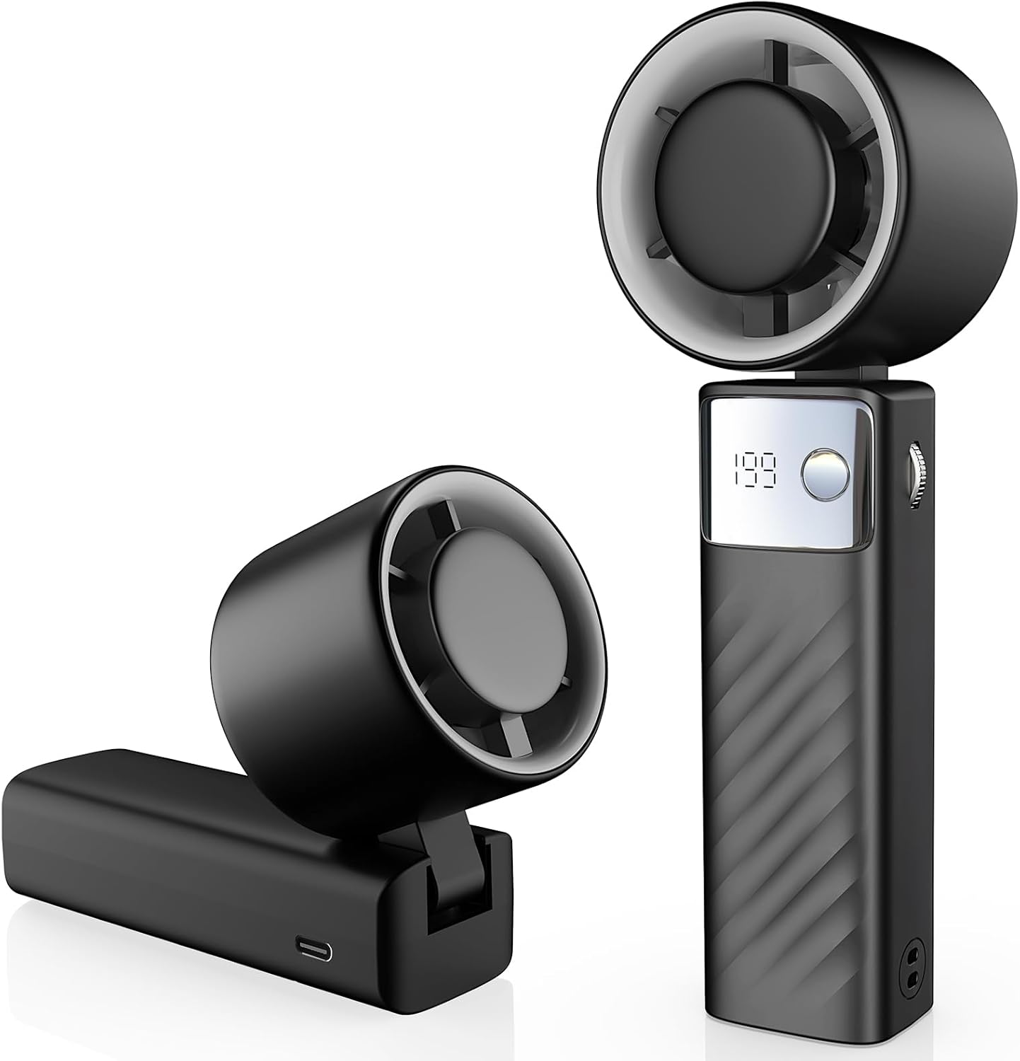 YOSHENMO Portable Handheld Turbo Fan - Foldable Mini Fan with 20-Hour Runtime & LED Display | Dark Black