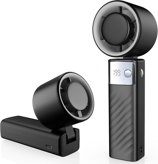 YOSHENMO Portable Handheld Turbo Fan - Foldable Mini Fan with 20-Hour Runtime & LED Display | Dark Black