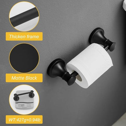 BESy Wall Mounted Toilet Paper Holder - Rustproof Stainless Steel with Flexible Pivoting Handle | Matte Black Finish