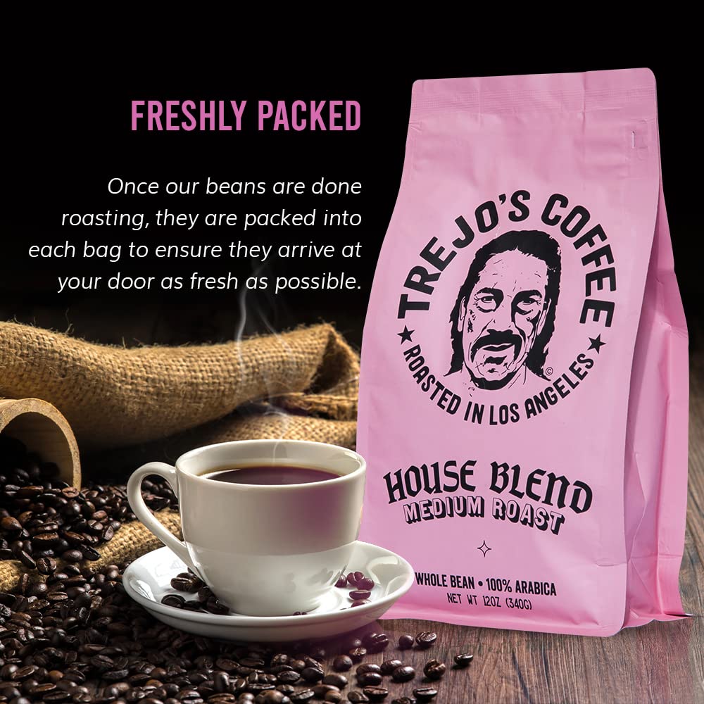 Trejo's Coffee House Blend Medium Roast Whole Bean Coffee, 12 Ounce Bag, 100% Arabica