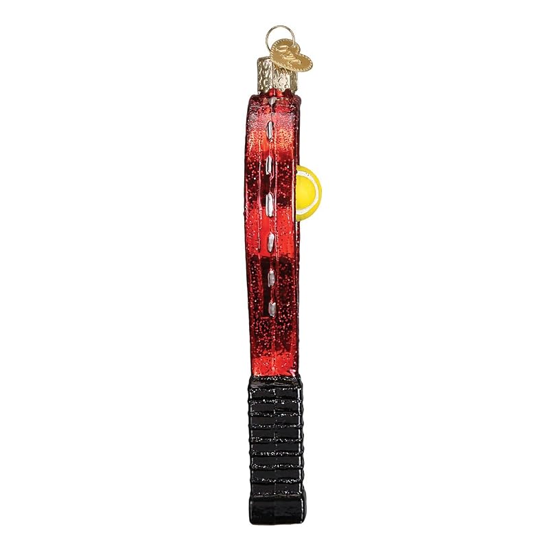 Red Tennis Racquet Glass Ornament - Handcrafted Christmas Tree Decoration