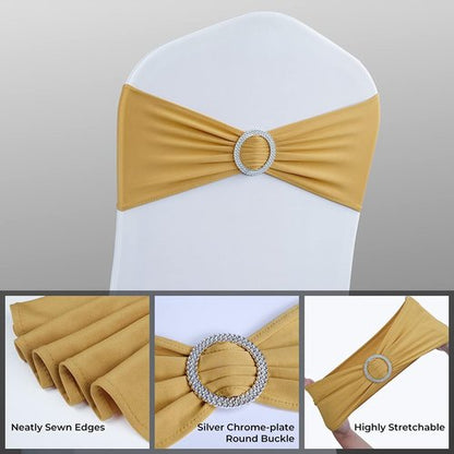 Babenest Spandex Chair Sashes - 50PCS Premium Stretch Covers with Buckle Slider for Weddings & Events | Gold