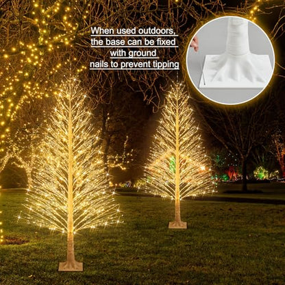 Rossesay 6ft LED Birch Tree with Warm White Lights - Outdoor Christmas Decoration, 8 Lighting Modes, Waterproof, Easy Installation (Variation: 1 / 6ft-1100led)