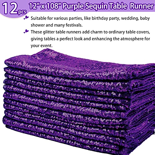 Purple Sequin Table Runner 12x108 Inches - Pack of 12 for Weddings & Parties
