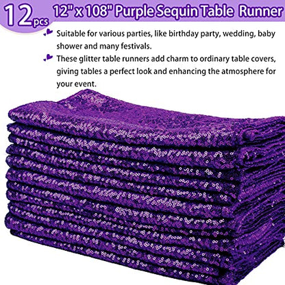 Purple Sequin Table Runner 12x108 Inches - Pack of 12 for Weddings & Parties
