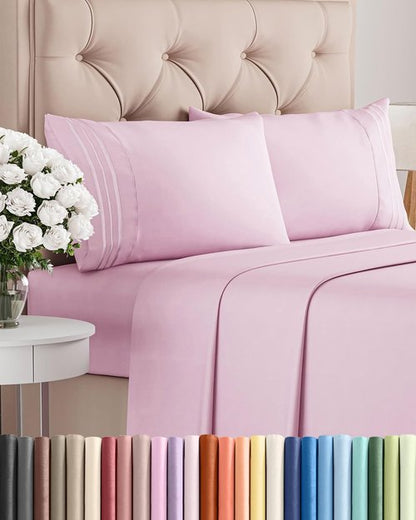 Cal King Size Sheet Set by [Brand Name] - Comfy Cooling Bed Sheets | Luxury Hotel Quality - Soft, Wrinkle-Free, Deep Pockets - Light Pink