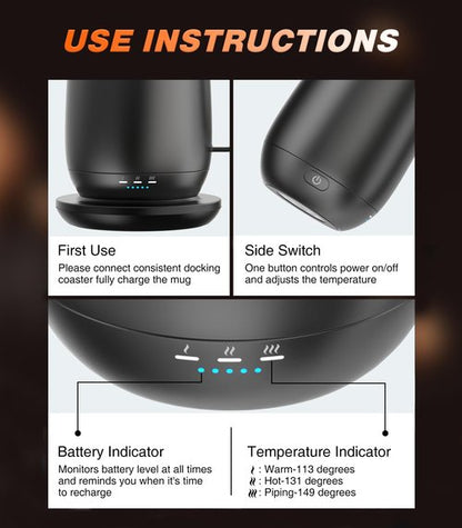 Kepwam Self Heating Coffee Mug, 16oz Smart Heated Coffee Mug, 150 Min Battery Life - Hot up to 149℉ Temperature Control Coffee Mug Warmer, Gifts for Women and Men