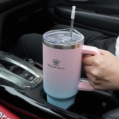 Skiennix 40 oz Tumbler - Leak-Proof Travel Coffee Mug with Handle & Straw Lid | Insulated Stainless Steel, Keeps Drinks Cold for 34Hrs or Hot for 10Hrs, Dishwasher Safe (Pink/Blue)