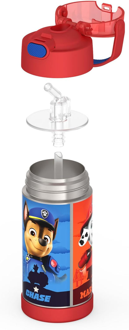 THERMOS FUNTAINER Water Bottle - 12 Ounce Kids Stainless Steel Insulated Bottle with Straw | Paw Patrol Design