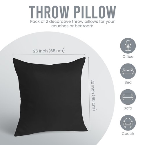 Utopia Bedding 26x26 Pillow Inserts, Set of 2, Black – Indoor Decorative Throw Pillows for Bed, Sofa & Couch – Soft, Supportive & Fluffy Cushion Inserts
