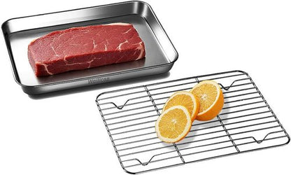 2-in-1 Stainless Steel Baking Sheet by [Brand Name] - Heavy Duty Oven Pan with Cooling Rack | Food Grade, Dishwasher Safe