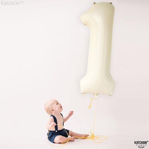 KatchOn Cream Number 1 Balloons - Giant 40 Inch for 1st Birthday Celebrations | Perfect First Decoration
