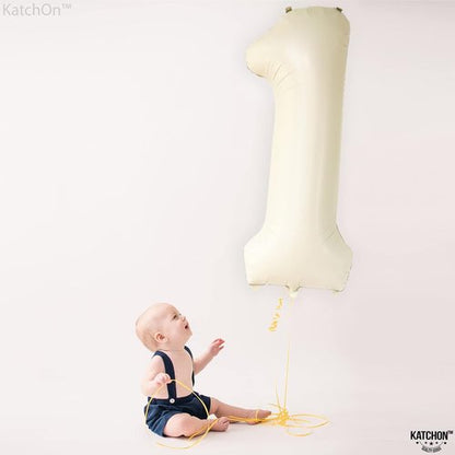 KatchOn Cream Number 1 Balloons - Giant 40 Inch for 1st Birthday Celebrations | Perfect First Decoration