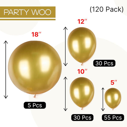 PartyWoo Gold Balloon Arch Kit - 120pcs in 5-18 Inch Sizes | Perfect for Birthday, Wedding, Baby Shower Decor