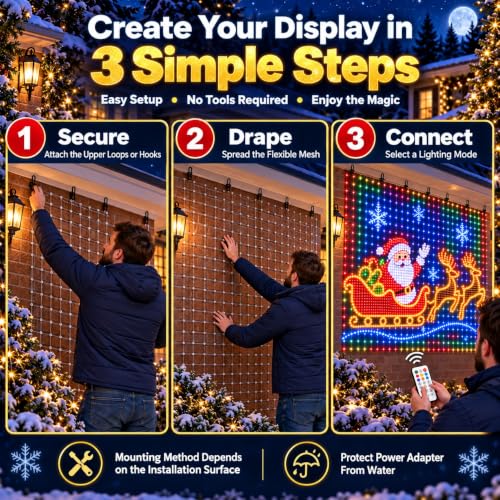 Smart LED Curtain Lights Christmas 5.24x5.24 ft - 256 LEDs, 5 Dynamic Modes