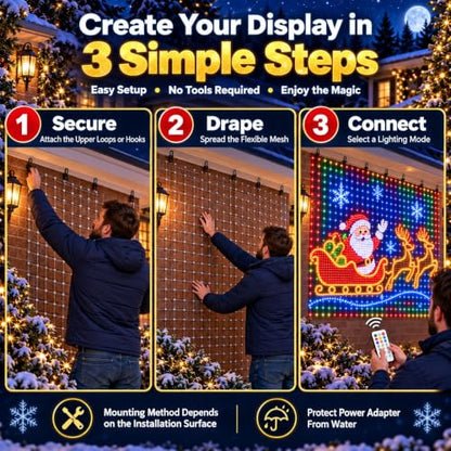 Smart LED Curtain Lights Christmas 5.24x5.24 ft - 256 LEDs, 5 Dynamic Modes