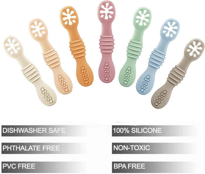 PandaEar Silicone Baby Feeding Spoon Set - 7 Pack for Baby Led Weaning | Ideal for Infants & Toddlers