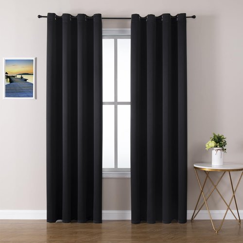 ChrisDowa Blackout Curtains - 90-Inch Thermal Insulated Grommet Panels Set for Living Room | Black