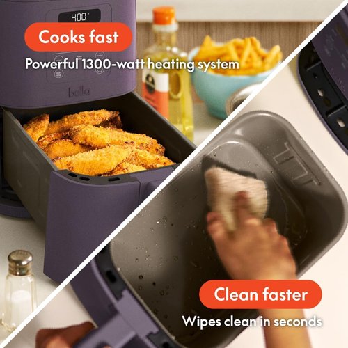 Bella 4Qt Slim Air Fryer - EverGood™ Ceramic Nonstick, Adjustable Temp, 6 Cooking Presets, Plum Color