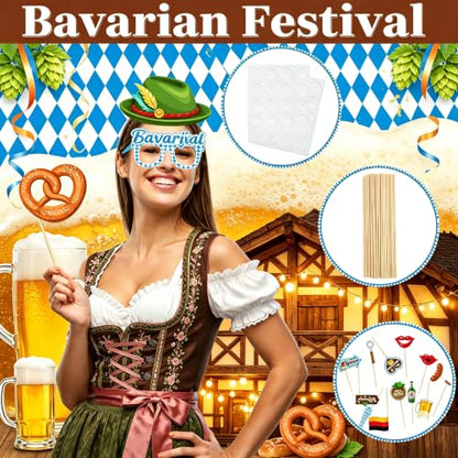 Oktoberfest Photo Booth Props Bavarian Blue Beer Theme Party Decorations - Beer