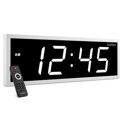 Ivation 24" Digital Wall Clock with Big LED Display, Timer & 8 Alarms - White