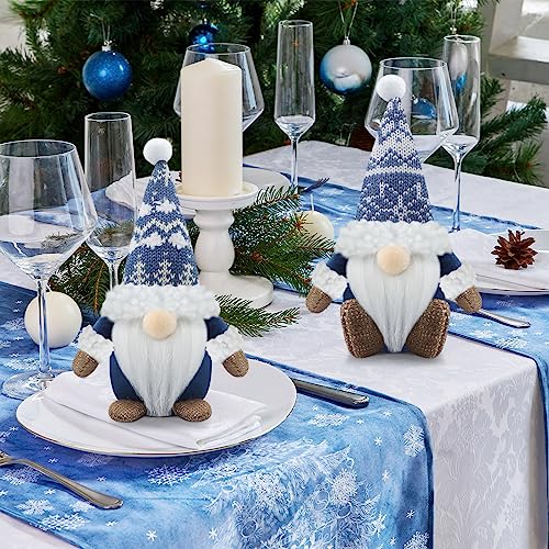 Blue Christmas Gnome Decorations Set of 3 Handmade Holiday Farmhouse Decor