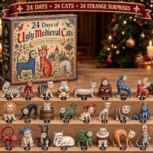 24 Days Medieval Cat Ornament Advent Calendar - Holiday Decor Countdown