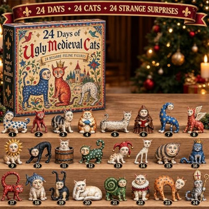24 Days Medieval Cat Ornament Advent Calendar - Holiday Decor Countdown