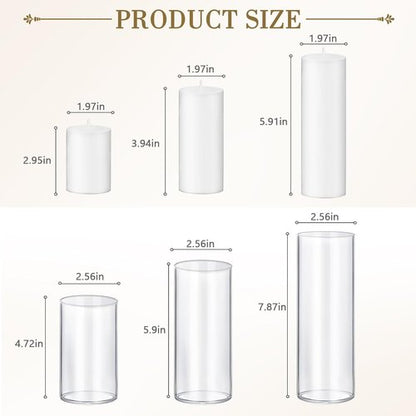 Homjoy 36 PCS White Pillar Candles - Elegant Glass Holders for Weddings & Home Decor | 18 Candles + 18 Holders