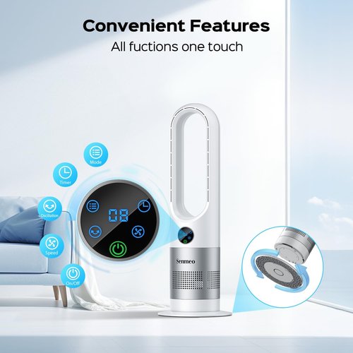 Bladeless Fan - 26" Tower Fan with Remote Control, 8 Speeds & 90° Oscillation | Quiet & Easy to Clean