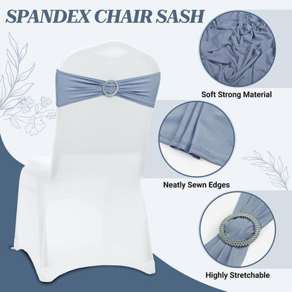 MDS Spandex Chair Sashes - Premium Stretch Covers with Buckle Slider | Universal Fit - Dusty Blue, Pack of 75