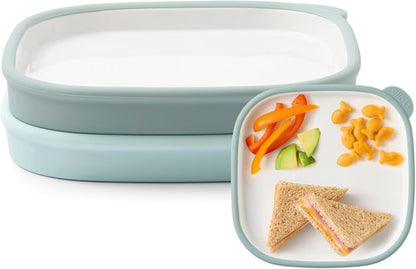 Ello Clean Start Toddler Plates - BPA-Free Ceramic with Silicone Sleeve | 2 Pack in Dewdrop & Grayed Jade