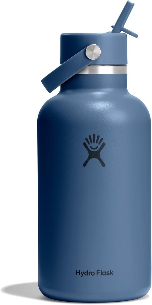 Hydro Flask Water Bottle - Insulated Stainless Steel | 64 Oz Harbor Blue - Wide Straw Lid, Leakproof