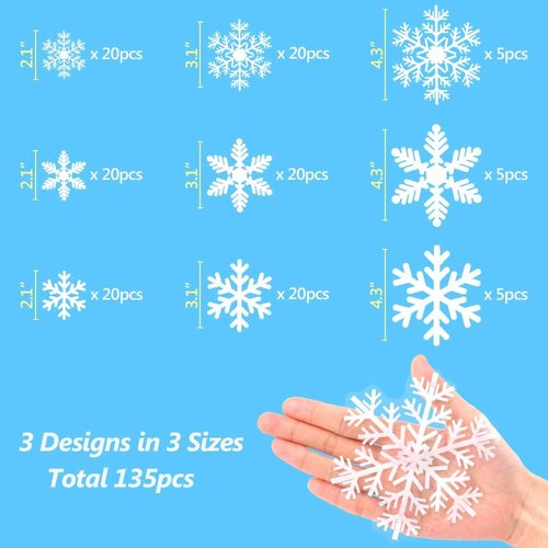 LUDILO Christmas Window Clings - 135 Pcs Snowflake Static Decals for Holiday Decorations
