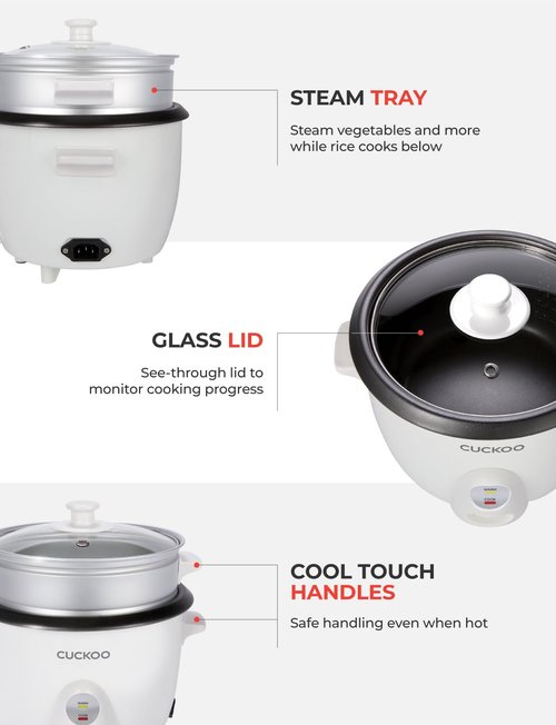 CUCKOO One Touch Rice Cooker - 12-Cup Capacity, Versatile Steamer & Soup Maker, White (CR-0601C)